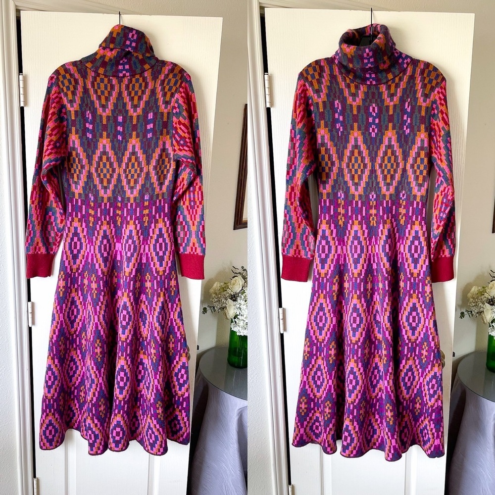 Farm Rio Tapestry Scarf Sweater Maxi Dress Knit Pink Multi Small‎ NWT - Picture 2 of 14